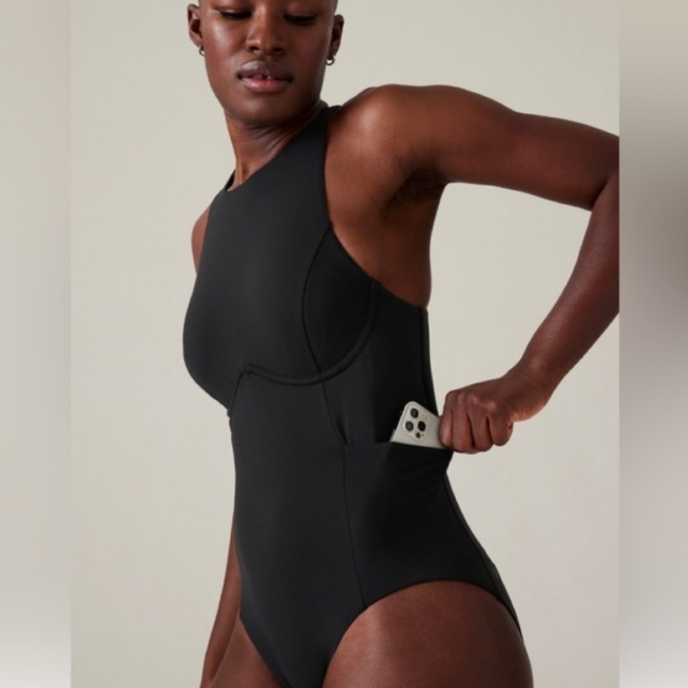 Athleta Black One-Piece Swimsuit with Side Pocket